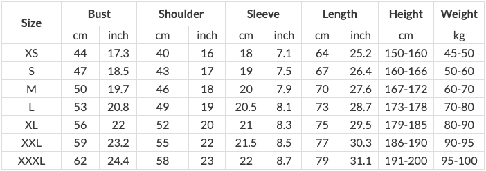 Cryptoeager T-shirts size guide