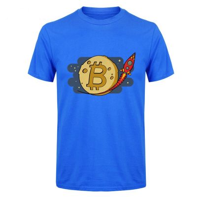 Bitcoin to the Moon rocket blue T-shirt