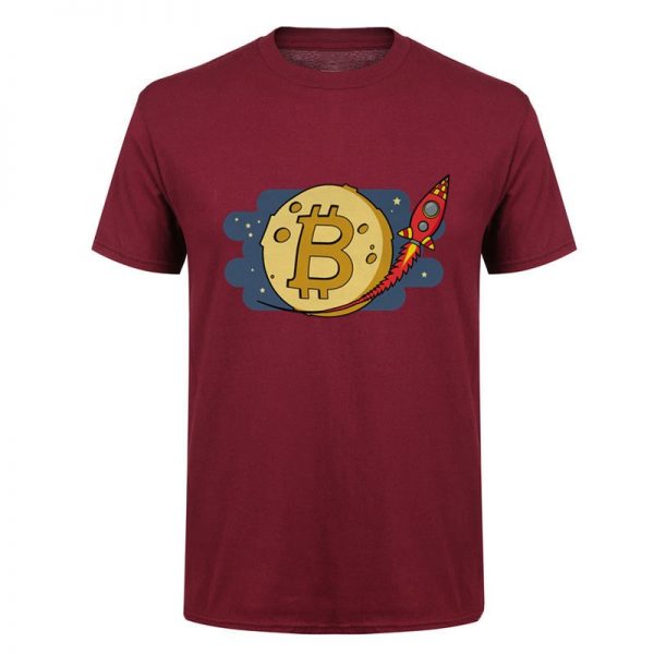Bitcoin to the Moon rocket burgundy T-shirt