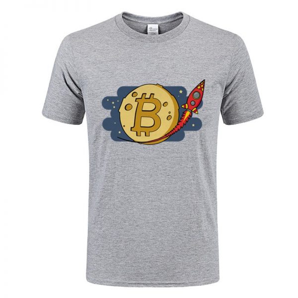 Bitcoin to the Moon rocket gray T-shirt