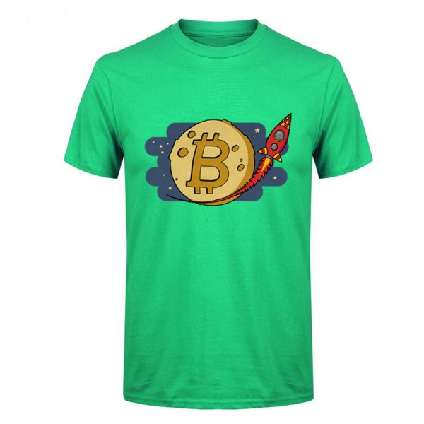 Bitcoin to the Moon rocket green T-shirt