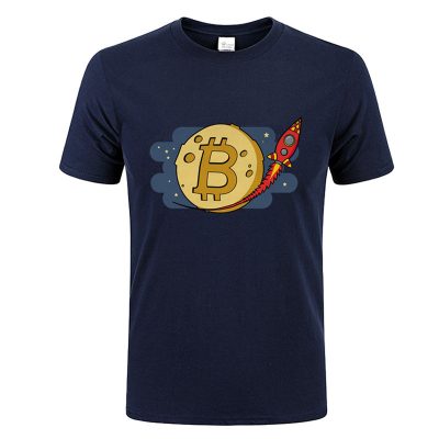 Bitcoin to the Moon rocket navy blue T-shirt