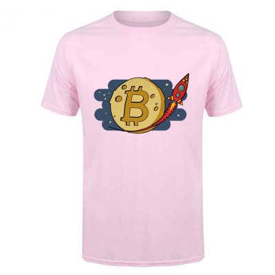 Bitcoin to the Moon rocket pink T-shirt