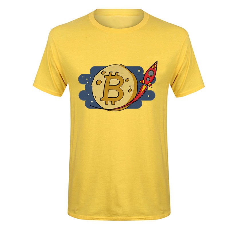 Bitcoin to the Moon rocket yellow T-shirt